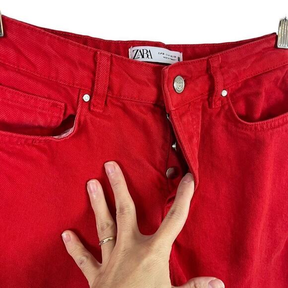 ZARA Z1975 HIGH RISE STRAIGHT LEG RED DENIM JEANS 6147/080 SIZE 4 - Picture 3 of 15